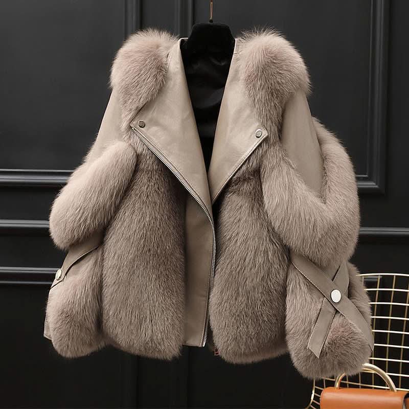 Manteau de moto en fourrure une pièce, long manteau en laine