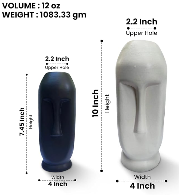 Ceramic Face Vase Set of 2, Black and White