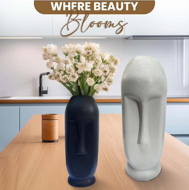 Ceramic Face Vase Set of 2, Black and White