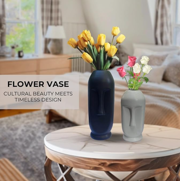 Ceramic Face Vase Set of 2, Black and White