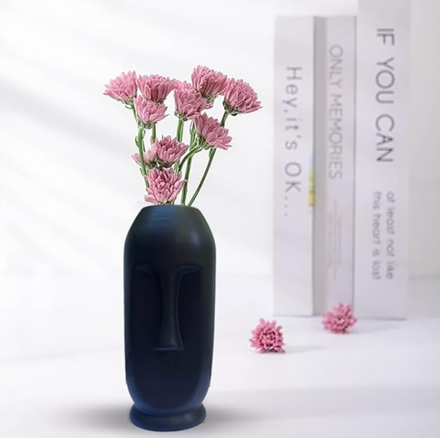 Small Ceramic Face Vase Set of 2, Black