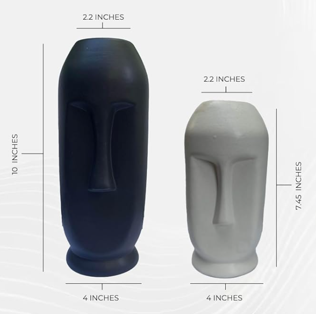 Ceramic Face Vase Set of 2, Black and White