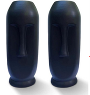 Small Ceramic Face Vase Set of 2, Black