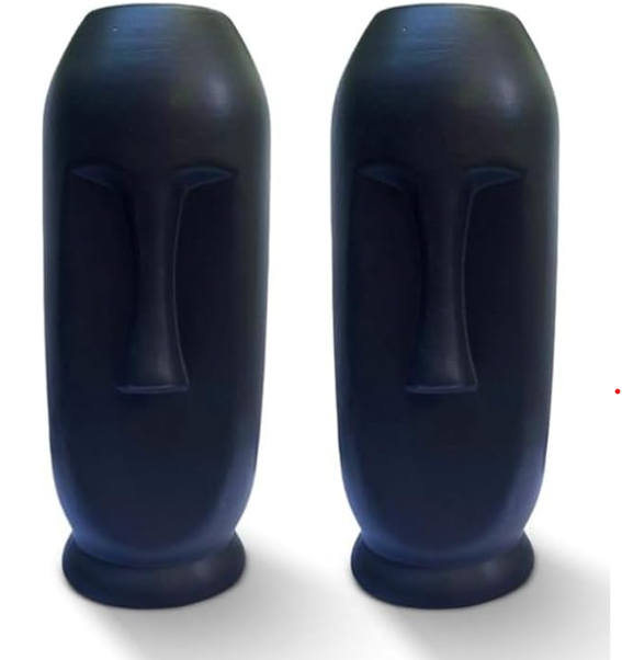 Small Ceramic Face Vase Set of 2, Black