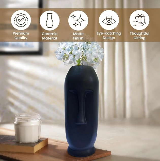 Small Ceramic Face Vase Set of 2, Black