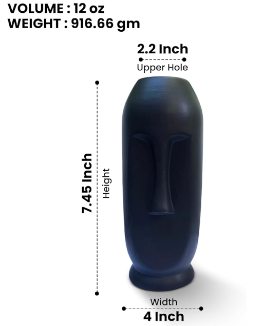 Small Ceramic Face Vase Set of 2, Black