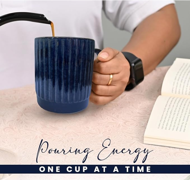 10 oz Glossy Lining Ceramic Mug Set of 4