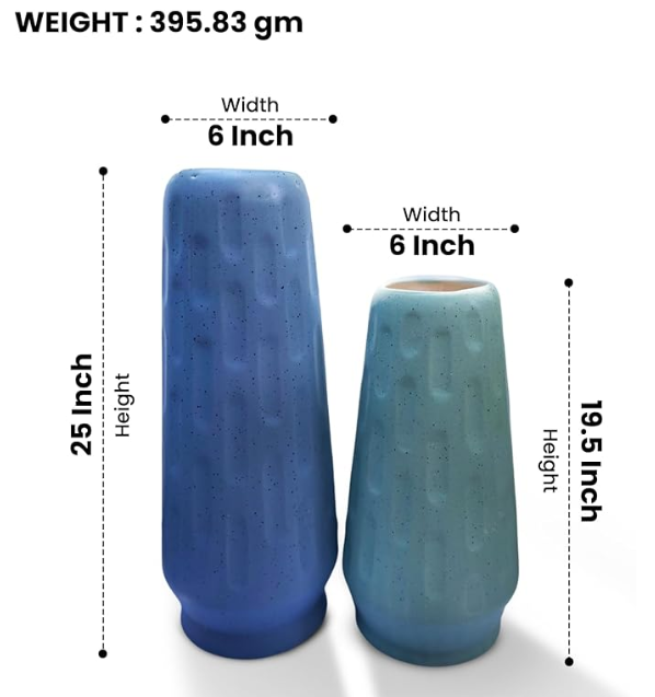 Ceramic Vessel Vase Set of 2, Blue and Green