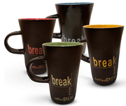 12 Oz Ceramic Break Mug for Coffee, Positivity Spreading Tea Cups with Large Handle, Dishwasher Safe set of 4, Green, Red, Yellow & Blue