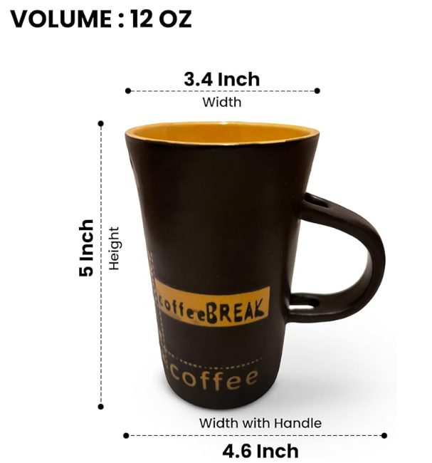 12 Oz Ceramic Break Mug for Coffee, Positivity Spreading Tea Cups with Large Handle, Dishwasher Safe set of 4, Green, Red, Yellow & Blue