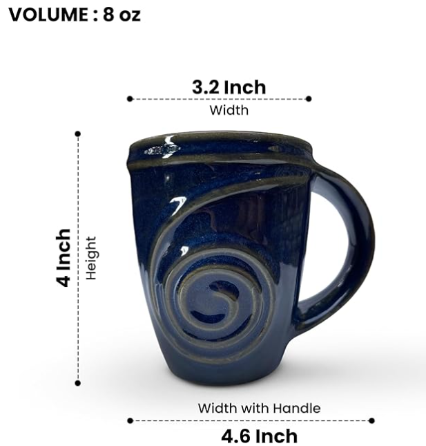 8 oz Blue Swirl Ceramic Mug Set of 4
