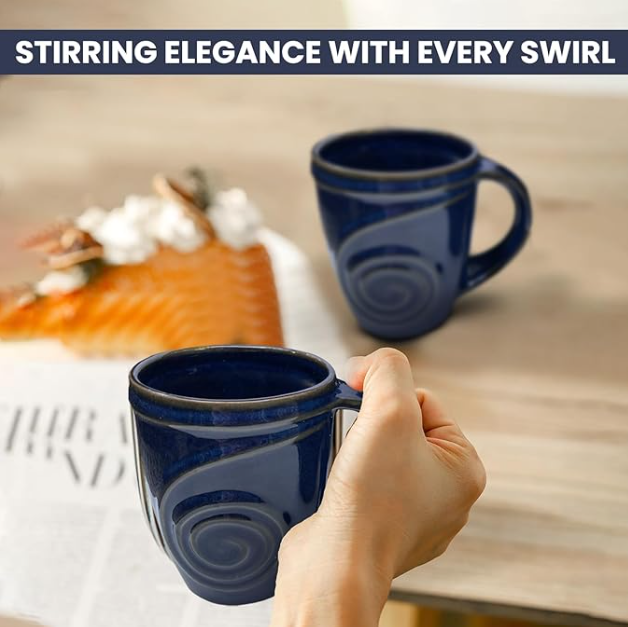 8 oz Blue Swirl Ceramic Mug Set of 4