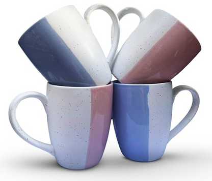 10 oz Handmade Ceramic Half Half Colour Coffee Mug - Dishwasher Safe, Modern Design, Ideal for Coffee, Tea, Hot & Cold Drinks, Gift Set of 4, (2 Pink & 2 Blue)