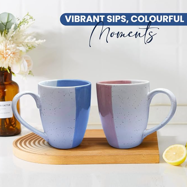 10 oz Half-Colour Ceramic Mug Set of 4, Pink and Blue