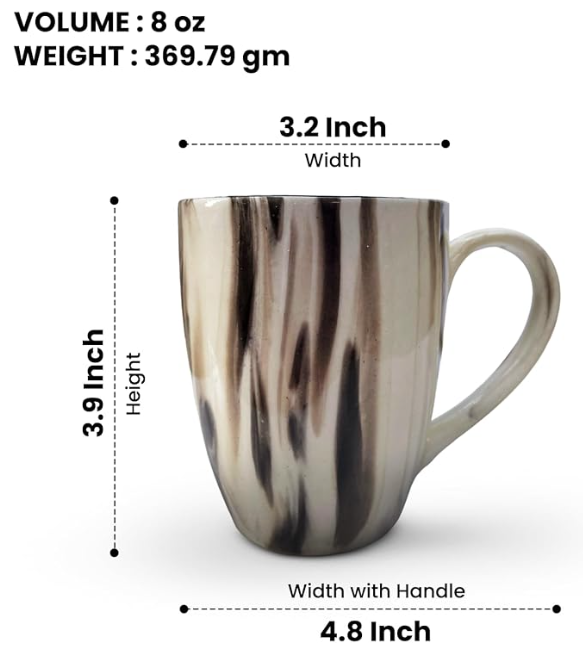 Mug artisanal en marbre italien 240 ml (8 oz), compatible lave-vaisselle, design moderne, idéal pour le café, le thé et les boissons chaudes et froides, cadeau pour toutes les occasions. Lot de 4, marbre crème.
