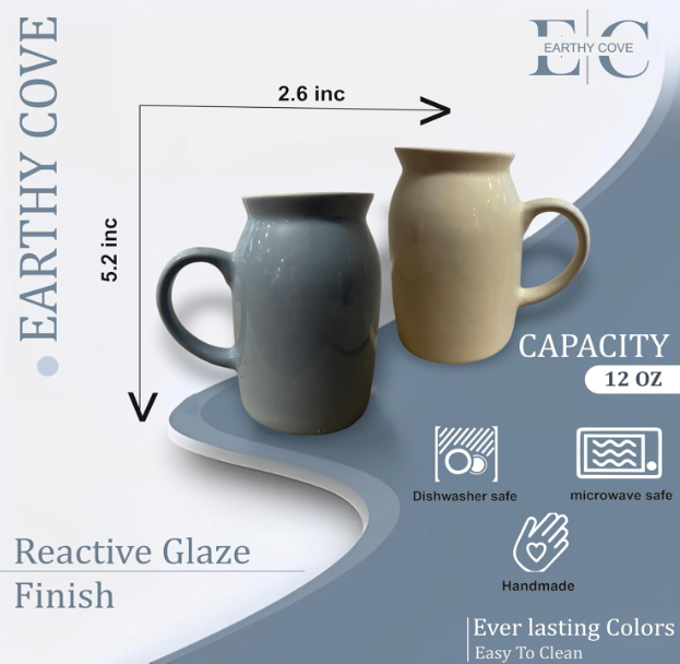 Mug à café artisanal en céramique de 35 cl, compatible lave-vaisselle, design moderne, idéal pour le café, le thé et les boissons chaudes et froides, coffret cadeau de 2, jaune et bleu
