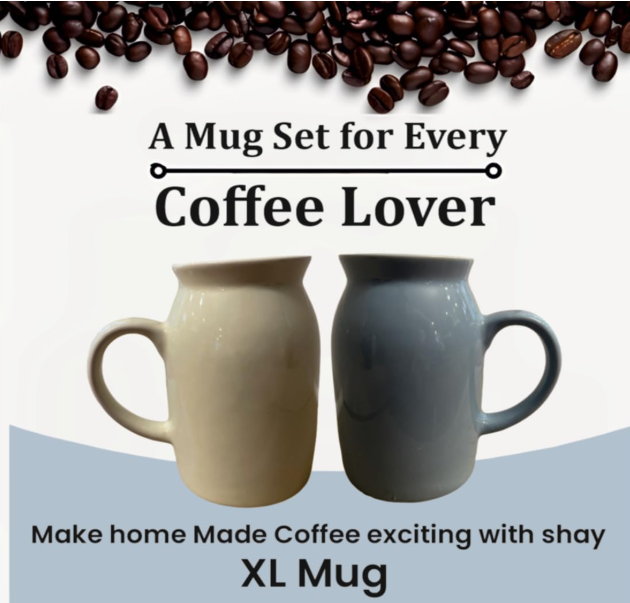 12 oz Ceramic Coffee Mug Set of 2, Yellow and Blue