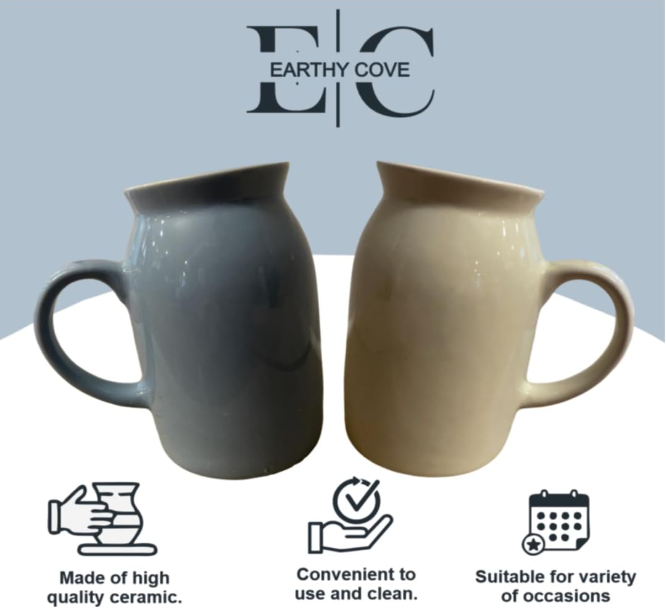 Mug à café artisanal en céramique de 35 cl, compatible lave-vaisselle, design moderne, idéal pour le café, le thé et les boissons chaudes et froides, coffret cadeau de 2, jaune et bleu