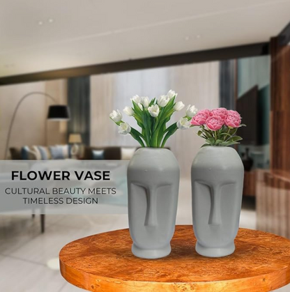 Handmade Ceramic Face Vase,Vase for Flowers, Decorative Vase for Pampas Grass, Small Vase for Home Living Room, Dining Table, Farmhouse, Office Decor Set of 2