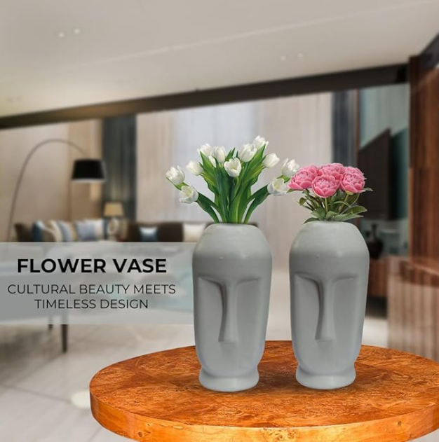 Small Ceramic Face Vase Set of 2, Black