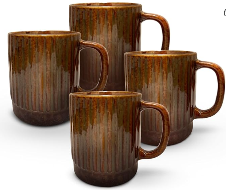 Handgefertigte Keramik-Kaffeetasse (284 ml) mit elegantem Glanz – spülmaschinenfest, modernes Design, ideal für Kaffee, Tee, Heiß- und Kaltgetränke, 4er-Set