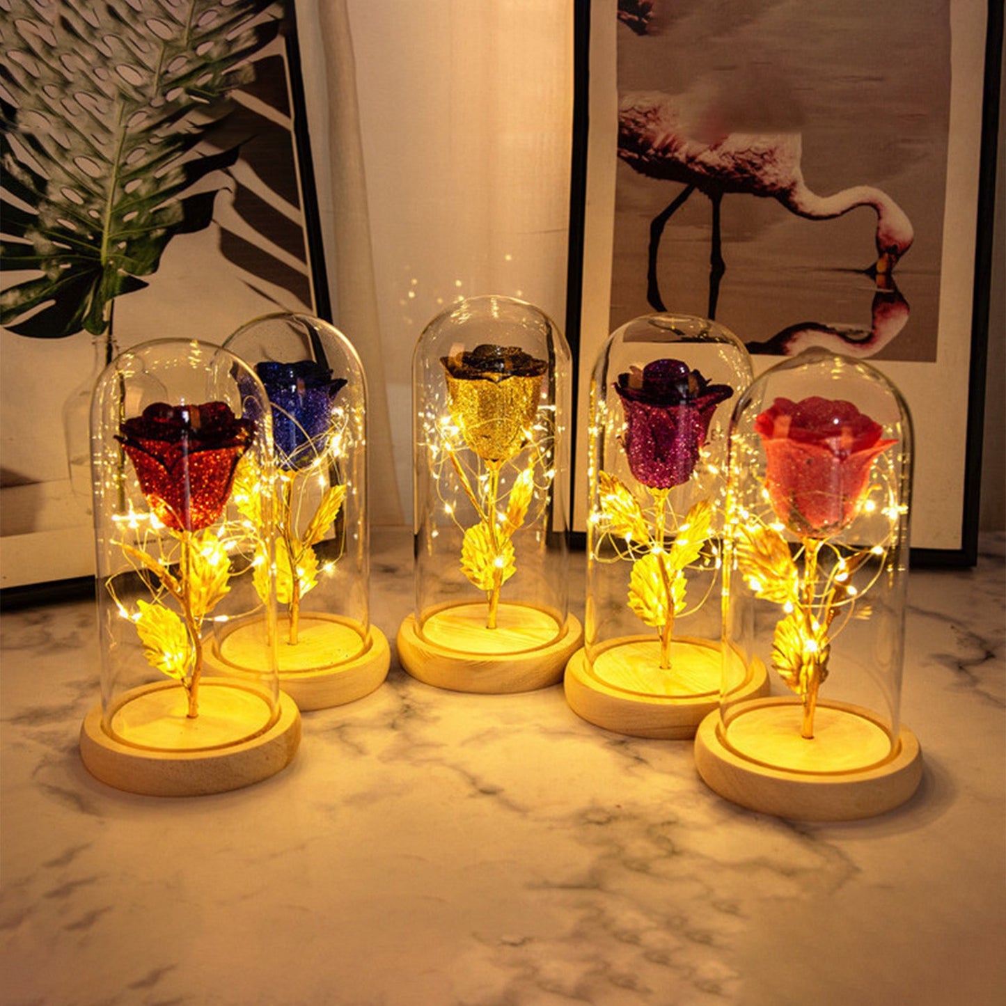 Eternal Rose LED Light in Glass Dome lit
