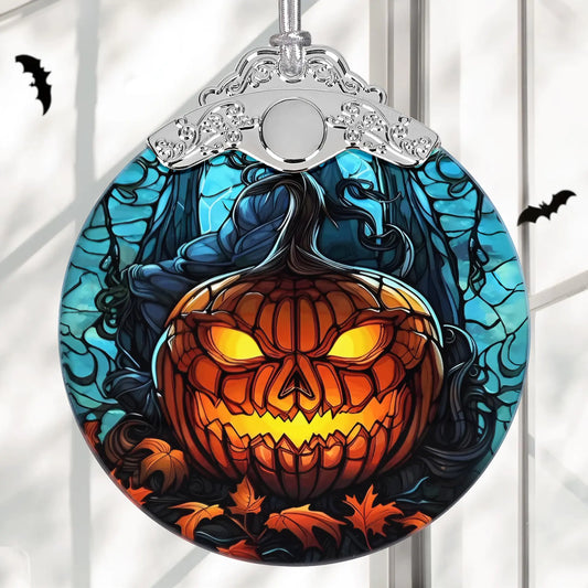 Stained Glass Holiday Ornament - Festive Pumpkin