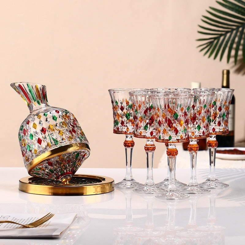 Rotating Gyro Wine Decanter set on table