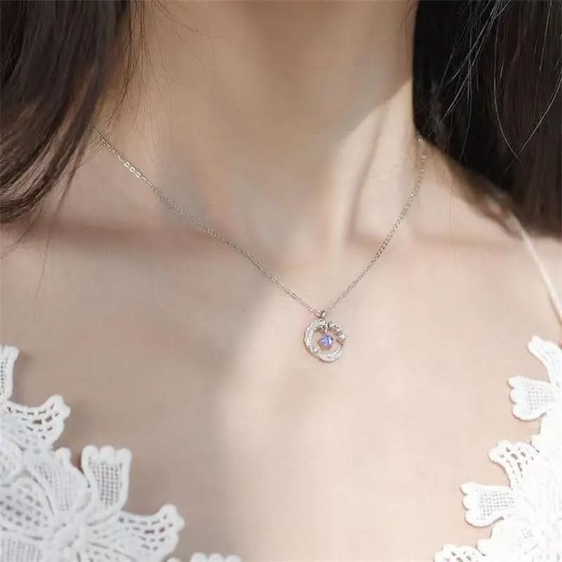 Feather Shaped Silver Plated Necklace with Pendant
