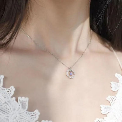 Feather Shaped Silver Plated Necklace with Pendant