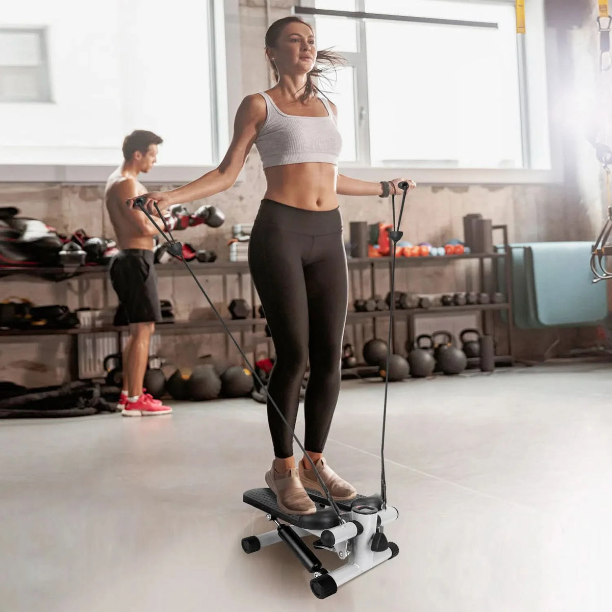 Mini Fitness Stepper with Resistance Bands and LCD Monitor