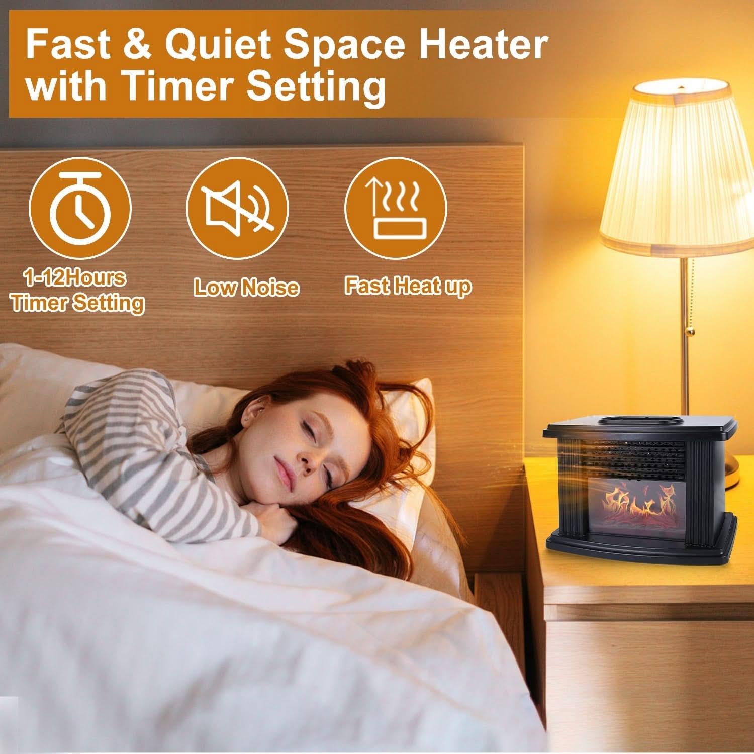 Electric Fireplace Heater 800W with Digital Thermostat