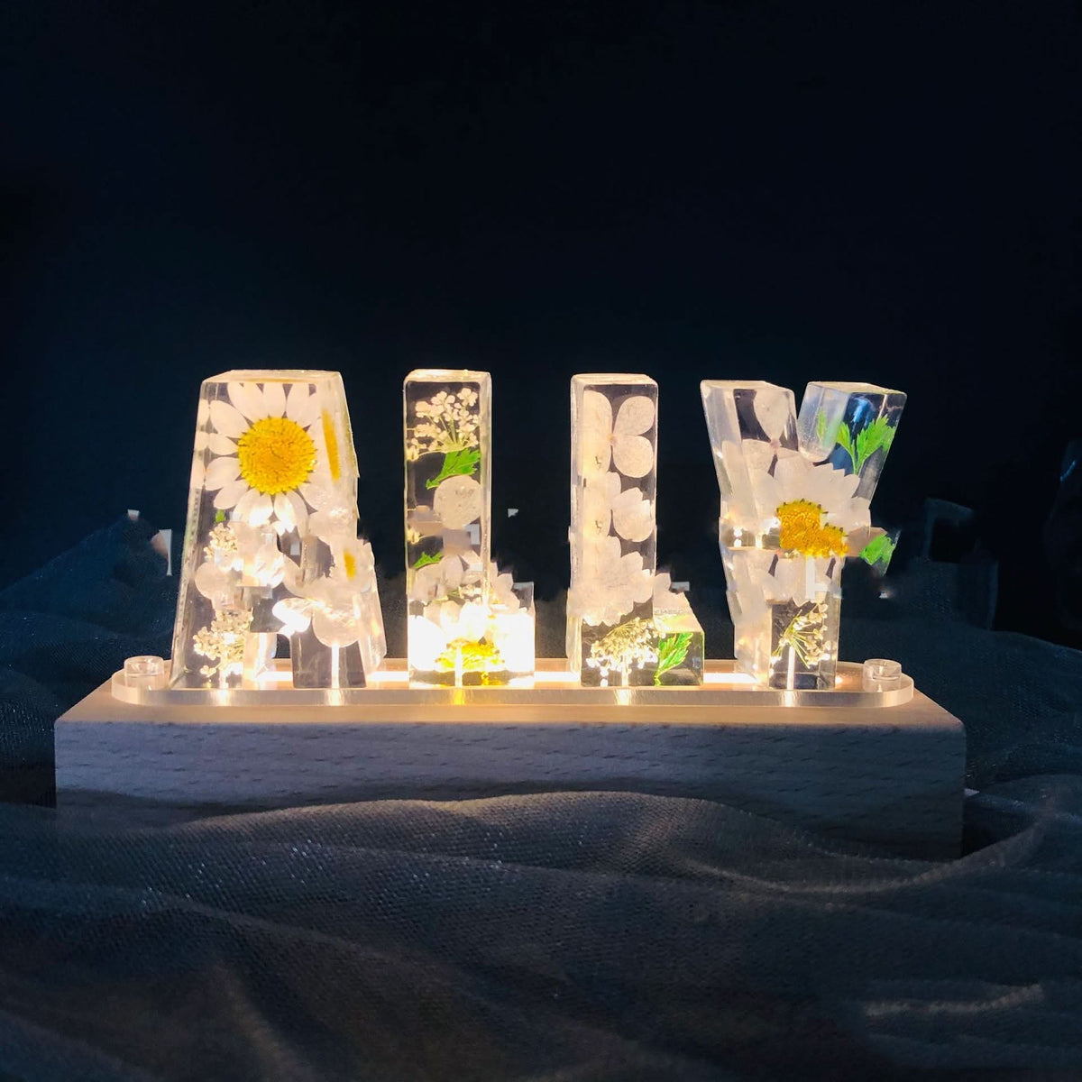 Real Flower Epoxy Uppercase And Lowercase Letters USB Night Light
