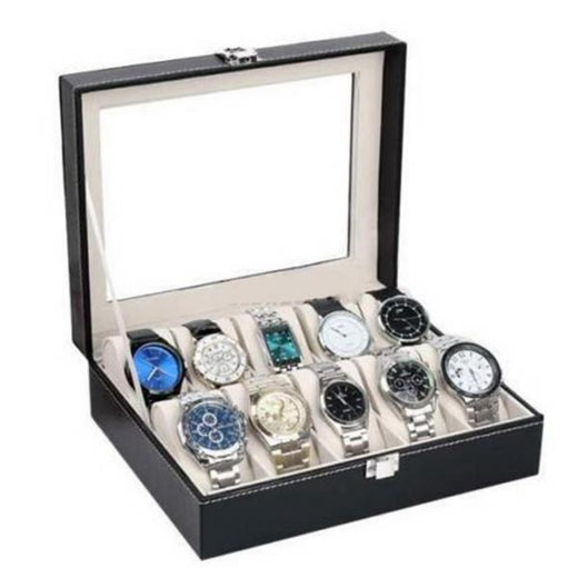 10-Slot Watch Box, PU Leather (Black)