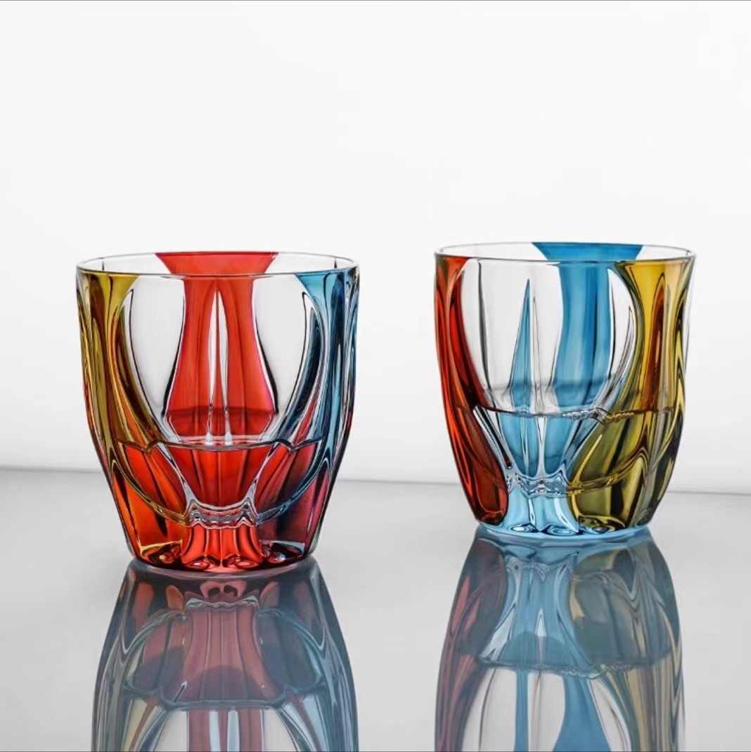 Painted glass cup set, two pack
