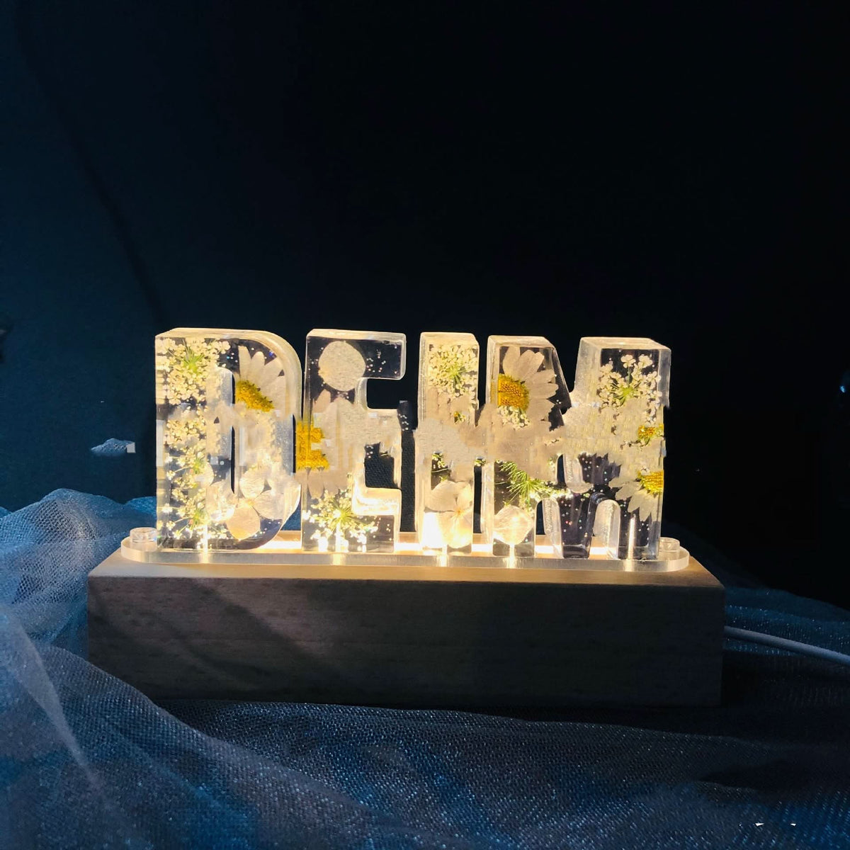 Real Flower Epoxy Uppercase And Lowercase Letters USB Night Light
