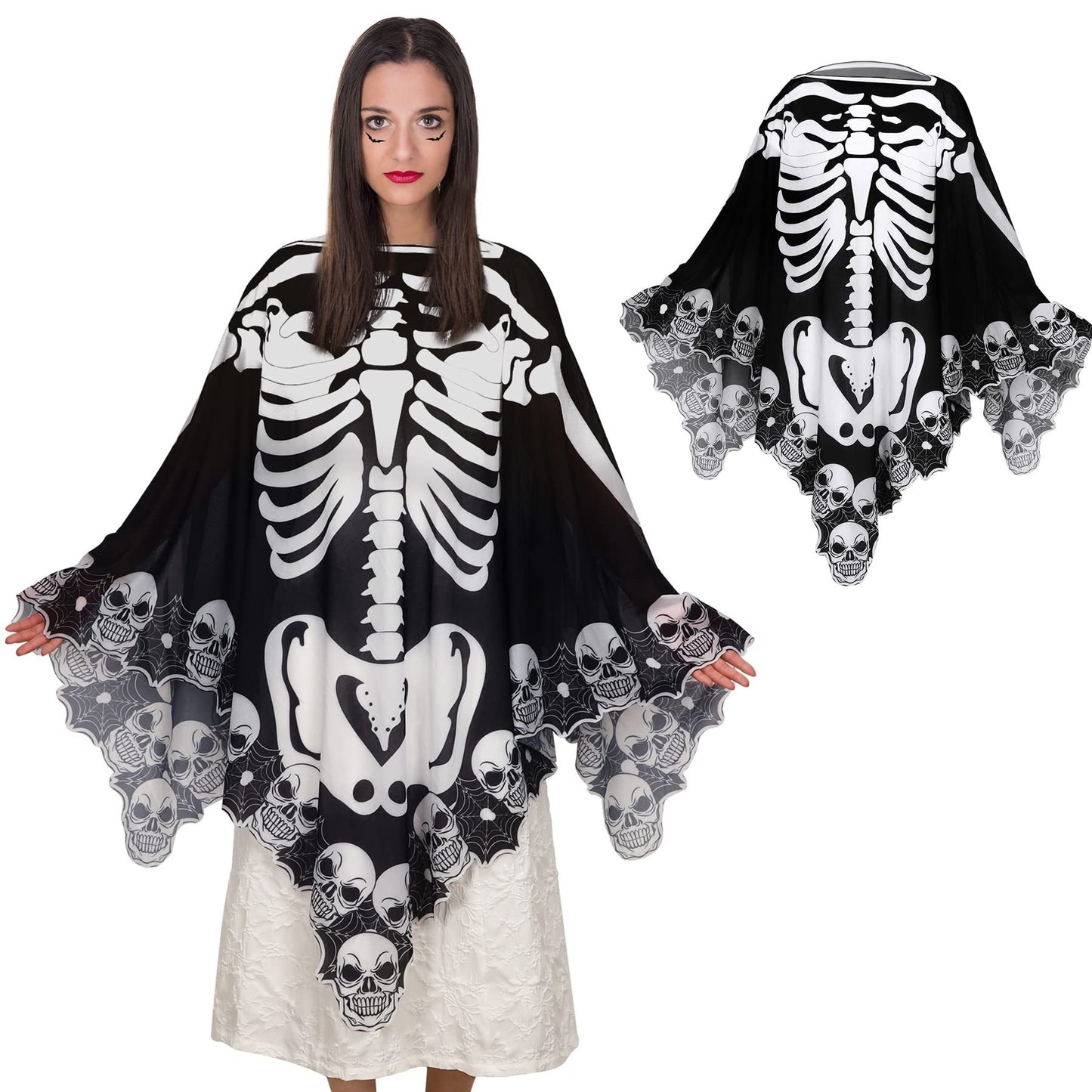 Halloween-Spitzenponcho in Übergröße, Skelett-Umhang, Tag der Toten-Kostüme für Damen, 150 x 150 cm – Verkauf auf Amazon verboten