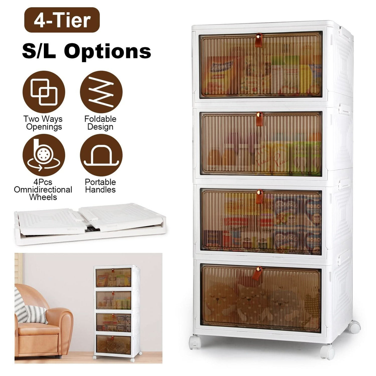 4-Pack Foldable Storage Bins with Lid and Wheels