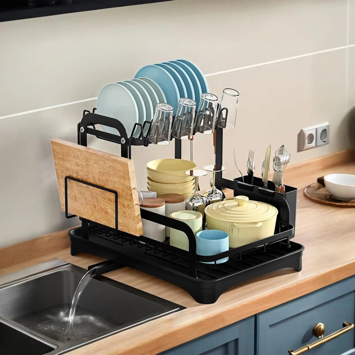 2-Tier Dish Drying Rack with Drainboard for Kitchen Counter