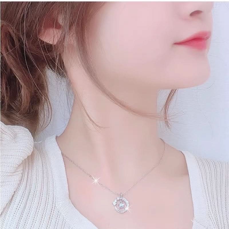 Feather Shaped Silver Plated Necklace with Pendant