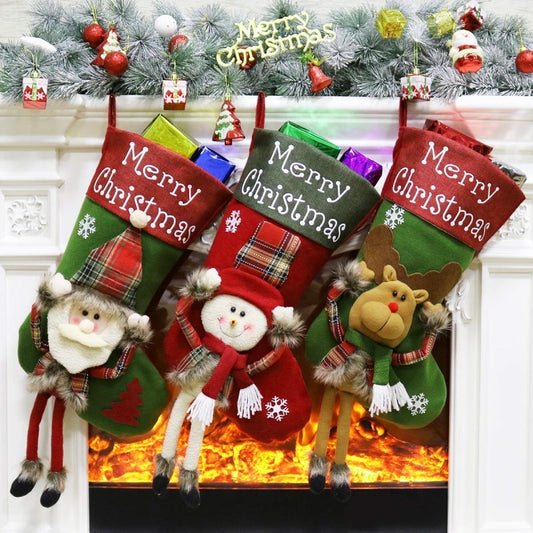 3D Plush Christmas Stockings Set – Large Hanging Holiday Socks for Tree, Fireplace & Gifts – Festive Xmas Decor Must-Have