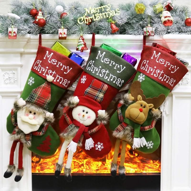 3D Plush Christmas Stockings Set, Large