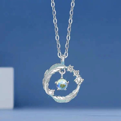 Feather Shaped Silver Plated Necklace with Pendant
