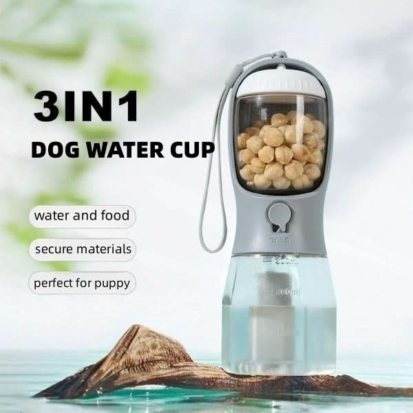 3-in-1 Portable Pet Travel Water/Food Cup with Waste Bag Dispenser