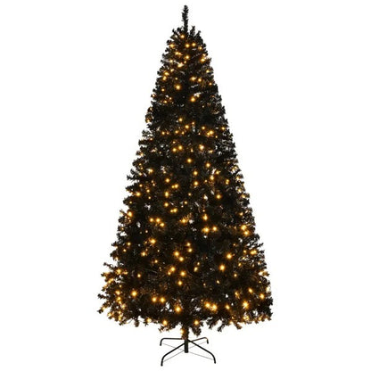 8 FT Pre-lit Artificial Christmas Tree, Hinged Xmas Pine Tree With 1450 Branch Tips, 550 Lights And Remote Control For Holiday Party Office Home, Black