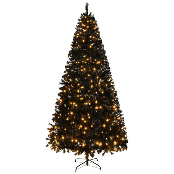 8 FT Pre-lit Artificial Christmas Tree, Hinged Xmas Pine Tree With 1450 Branch Tips, 550 Lights And Remote Control For Holiday Party Office Home, Black