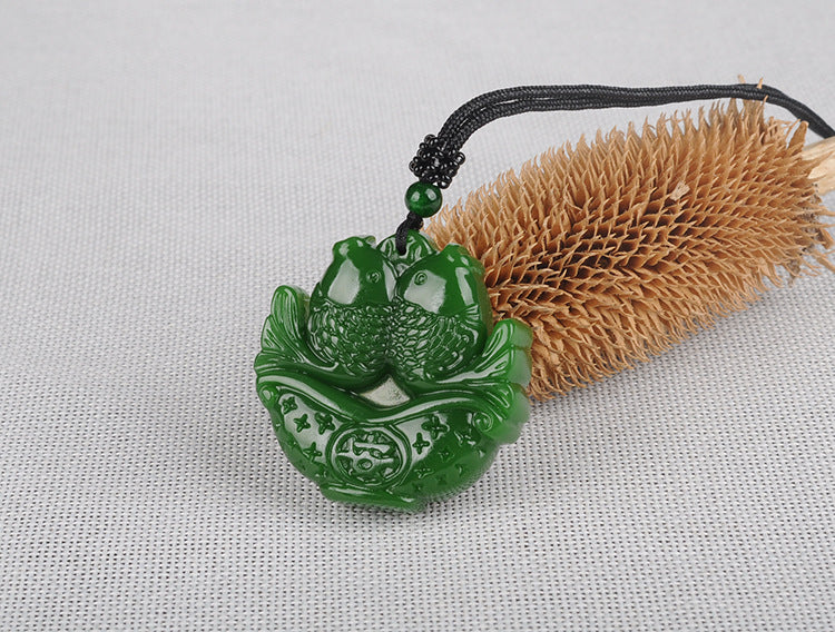 Hetian jade fish pendant, detail view