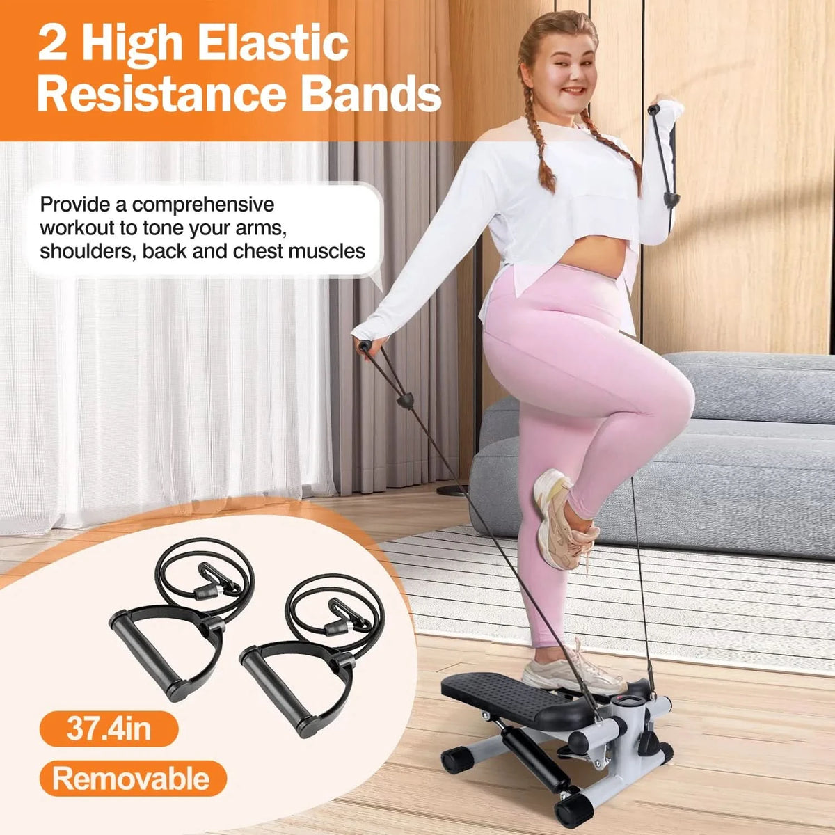 Mini Fitness Stepper with Resistance Bands and LCD Monitor