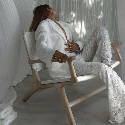 Lässige, transparente Hose im französischen Stil mit Spitze im Urlaubsstil