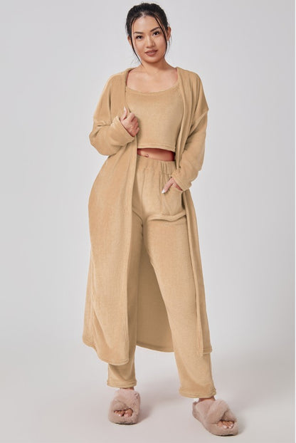 Gemütliches Pyjama-Set, 3-teiliges Loungewear-Set, süße Loungewear, warme Anzugsets, passendes Set, Loungewear-Set, 3-teiliges Hosen-Set, Damen-Winterkleid